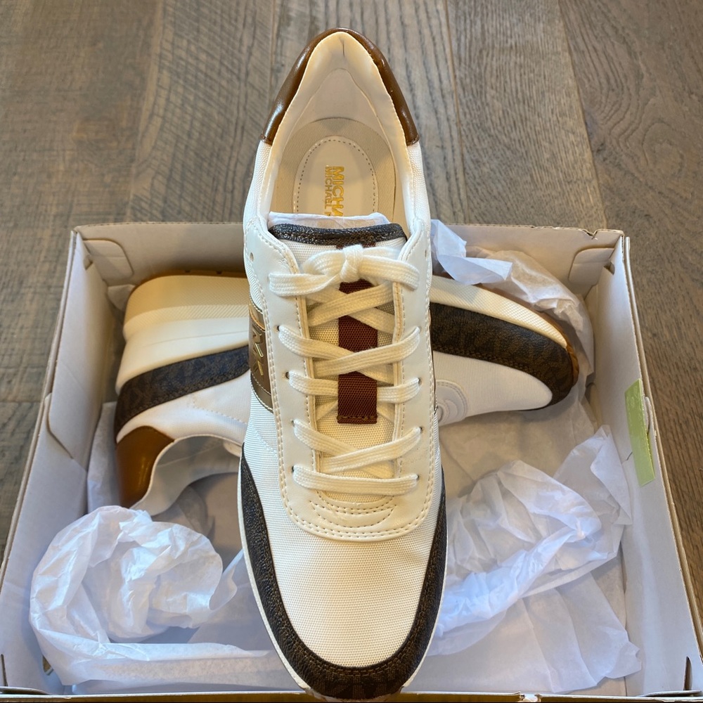 Michael Kors Mabel Brown MK Trainer Wedges Sneakers Shoes Flats Multi Size NEW - Picture 5 of 6